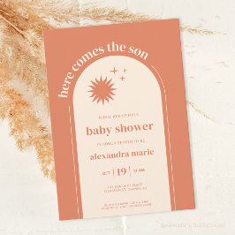 Här kommer Son Terracotta Boho Baby Shower Inbjudningar