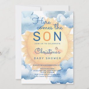 Här kommer sonen baby boy shower inbjudningar