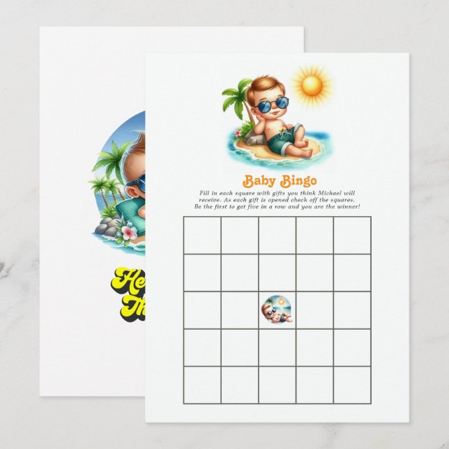 Här kommer sonen Baby Shower Bingo-spel Inbjudningar (Fram/baksida)