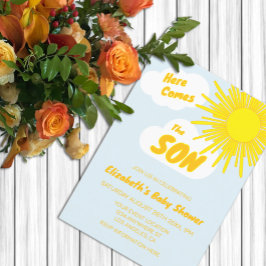 Här kommer sonen Baby Shower för pojke Inbjudningar