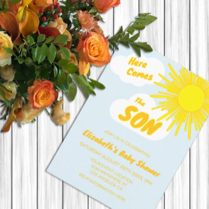 Här kommer sonen Baby Shower för pojke Inbjudningar