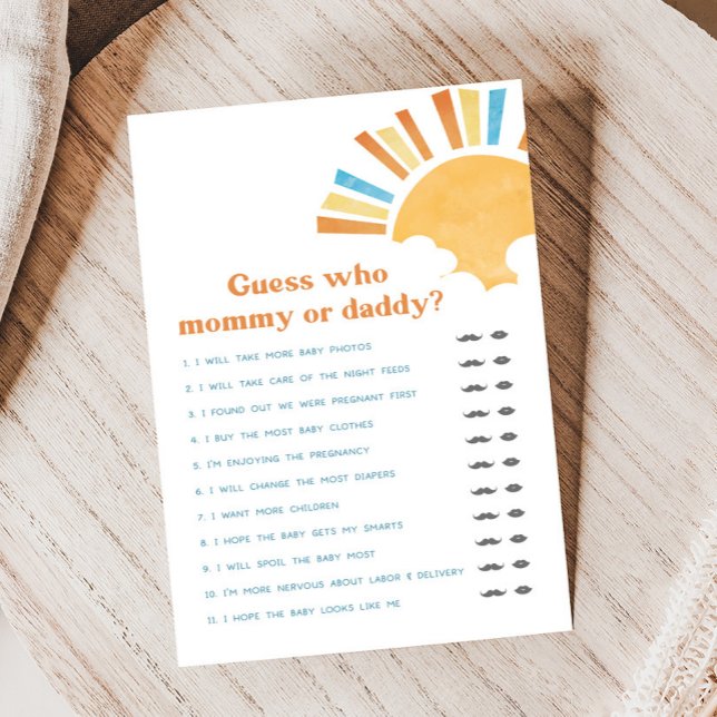 Här kommer sonen Baby Shower Gissa vem spel (Here Comes the Sun Baby Shower Game)