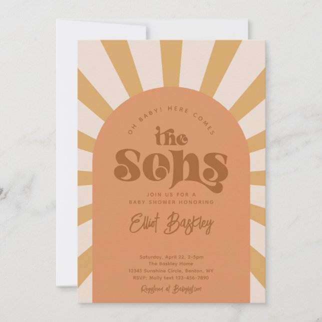 Här kommer sonen Baby Shower Inbjudan  (Framsida)