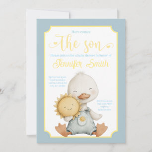 Här kommer sonen Baby Shower-inbjudan Inbjudningar