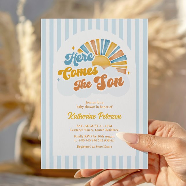 Här kommer sonen Baby Shower-inbjudan Inbjudningar (Skapare uppladdad)
