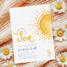 Här kommer sonen Baby Shower-inbjudan Inbjudningar