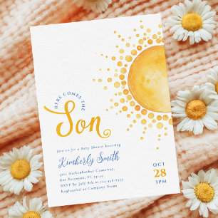 Här kommer sonen Baby Shower-inbjudan Inbjudningar