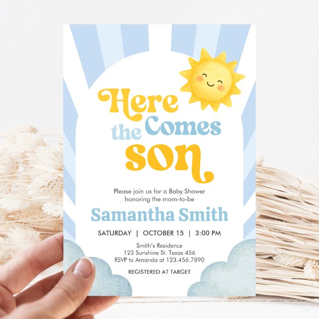 Här kommer sonen Baby Shower Inbjudningar (Here Comes the Sun Baby Shower Invitation )