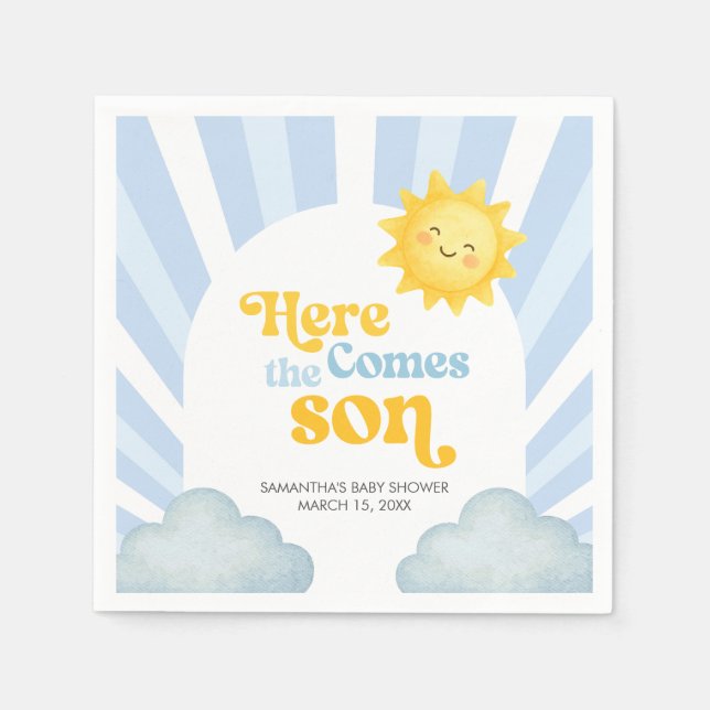 Här kommer sonen Baby Shower Pappersservett (Framsidan)