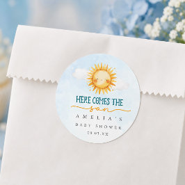 Här Kommer Sonen Baby Shower Runt Klistermärke