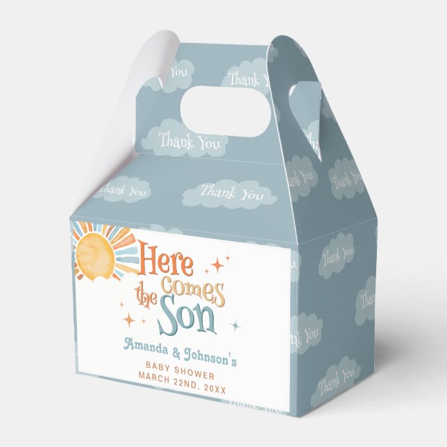 Här kommer sonen Baby Shower Sol Tack Presentaskar (Baksidan Sidan)