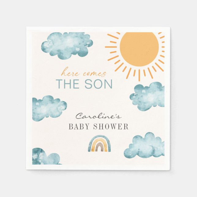 Här kommer sonen Baby Shower Solsken Pappersservett (Framsidan)