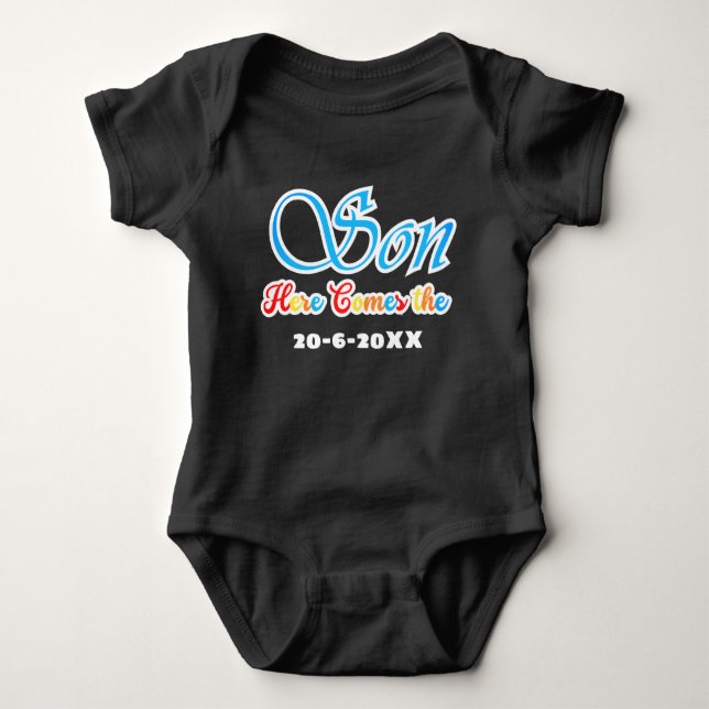 Här kommer sonen Baby shower T Shirt (Framsida)