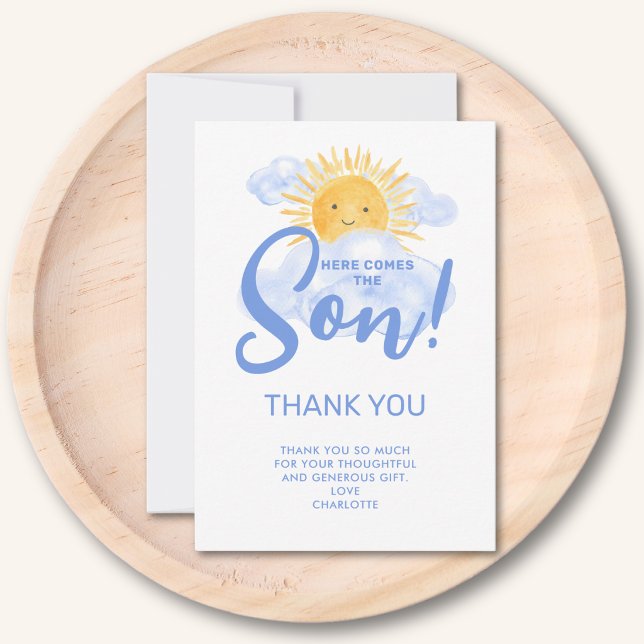 Här Kommer Sonen Baby Shower  Tack Kort (Skapare uppladdad)