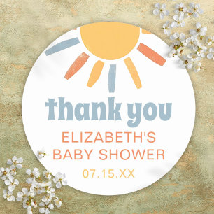 Här kommer sonen Baby Shower Tacksamt tack-kort Runt Klistermärke