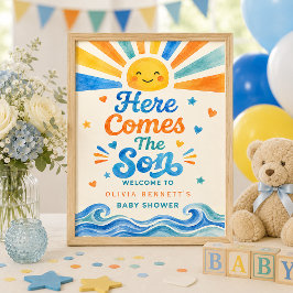 Här kommer sonen Baby Shower Välkomstaffisch Poster