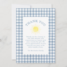 Här Kommer Sonen Blå Gingham Pojke Babyfirande Tack Kort