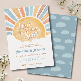Här kommer sonen Boho Baby Shower Inbjudningar