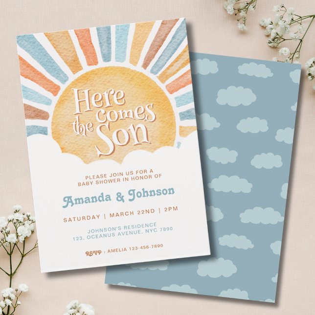 Här kommer sonen Boho Baby Shower Inbjudningar (Skapare uppladdad)