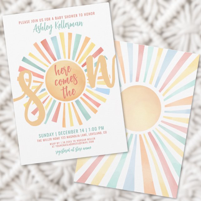 Här kommer sonen Boho Baby Shower Inbjudningar (Here Comes The Son Boy Baby Shower Invitation)