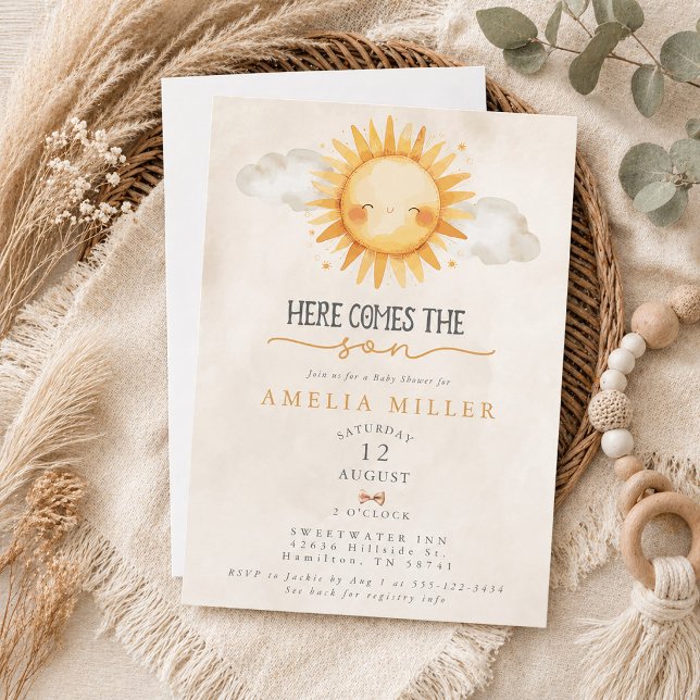 Här kommer sonen Boho Pojke Baby Shower Inbjudningar (Here Comes the Son Boho Boy Baby Shower Invitation)