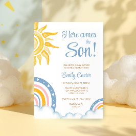 Här kommer sonen Boho regnbåge Baby Shower Inbjudningar