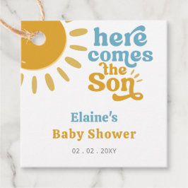 Här kommer sonen boho retro-babyduschen gåvor etiketter