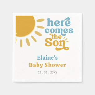 Här kommer sonen boho retro-babyduschen pappersservett