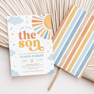 Här kommer sonen: Boho solpojke baby shower Inbjudningar