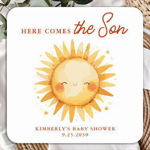 Här Kommer Sonen Boho Solsken Söt Baby Shower Fyrkantigt Klistermärke