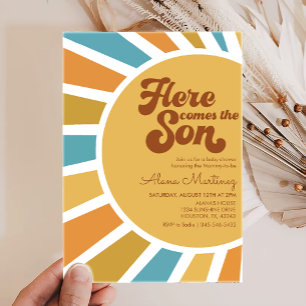 Här kommer sonen Boho Sunshine Baby Shower Inbjudningar