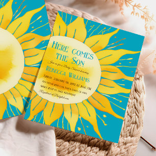 Här kommer sonen Boy Blue Sunshine Baby Shower Inbjudningar