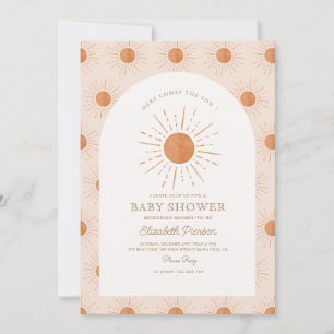 Här kommer sonen Burnt Orange Sol Baby Shower Inbjudningar