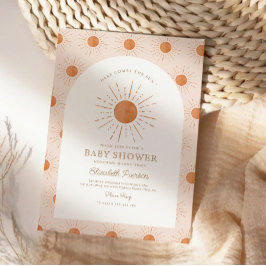 Här kommer sonen Burnt Orange Sol Baby Shower Inbjudningar