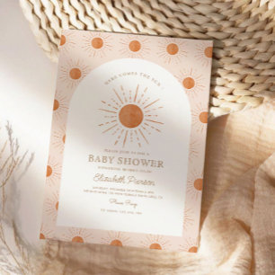 Här kommer sonen Burnt Orange Sol Baby Shower Inbjudningar