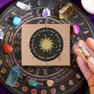 Här kommer sonen   Celestial Baby Shower Runt Klistermärke