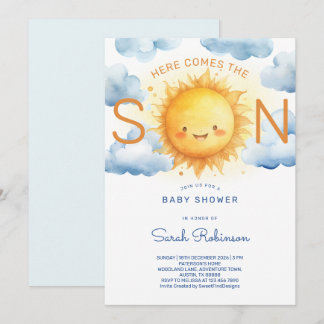 Här kommer sonen Elegant baby shower Inbjudningar