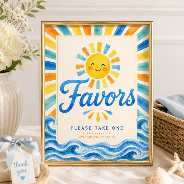 Här kommer sonen För favors skylt Baby Shower skyl (Favors Baby Shower Sign)