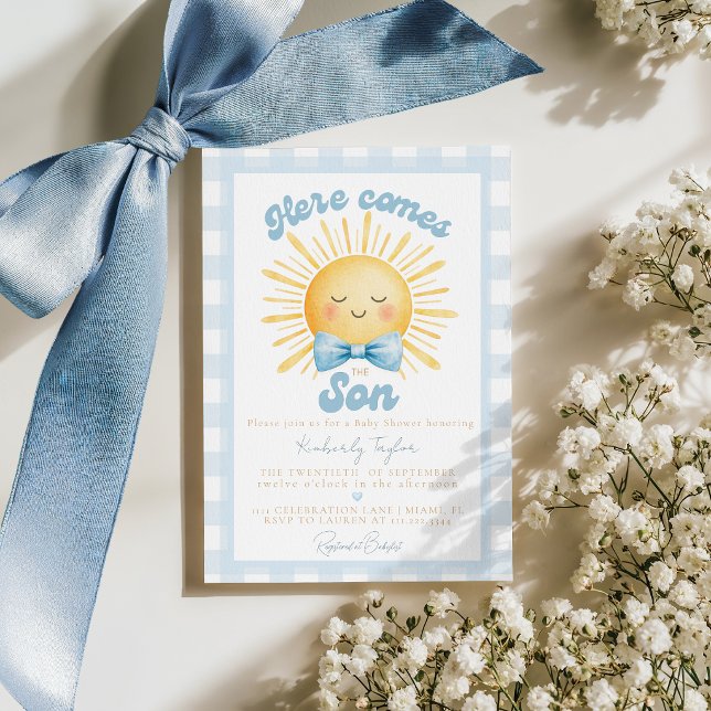 Här kommer sonen Gul solsken Baby Shower Inbjudningar (Skapare uppladdad)