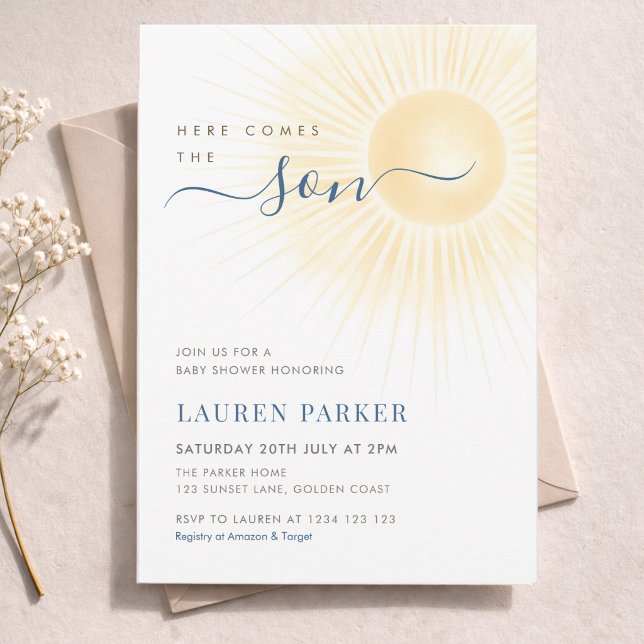 Här kommer sonen Pojkbarnsbarn Baby Shower Inbjudningar (Skapare uppladdad)