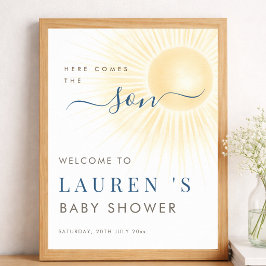Här kommer sonen Pojkbarnsbarn Baby Shower Välkoms Poster
