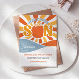 Här kommer sonen pojke baby shower inbjudan