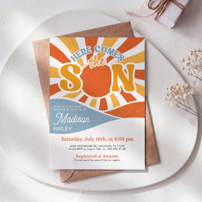 Här kommer sonen pojke baby shower inbjudan (Skapare uppladdad)