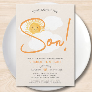 Här Kommer Sonen Pojke Baby Shower Inbjudningar