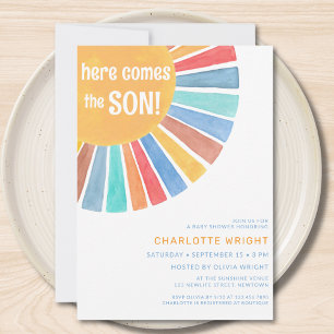 Här Kommer Sonen Pojke Baby Shower Inbjudningar
