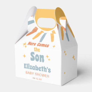 Här kommer sonen pojke baby shower presentaskar