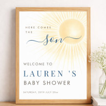 Här kommer sonen pojke baby shower välkomstskylt