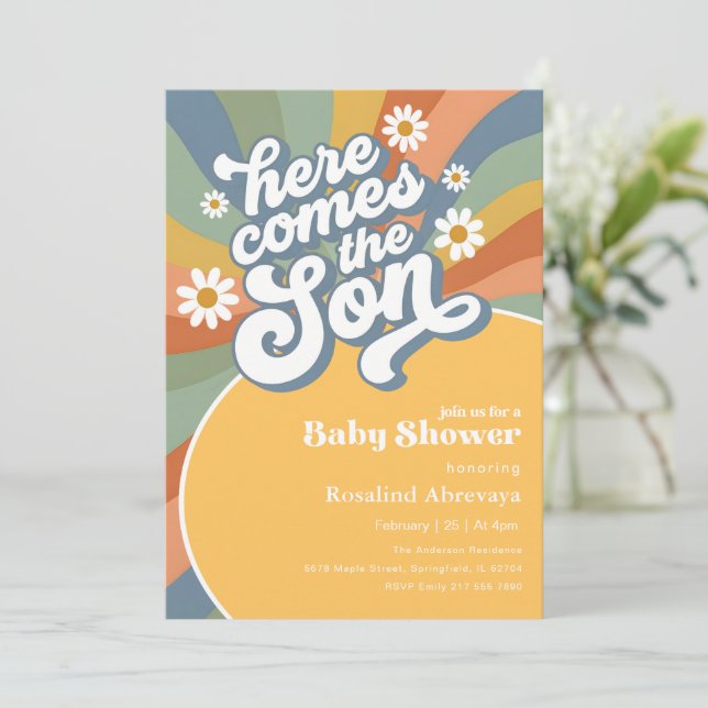 Här Kommer Sonen Retro Baby Shower Inbjudningar (Stående Fram)