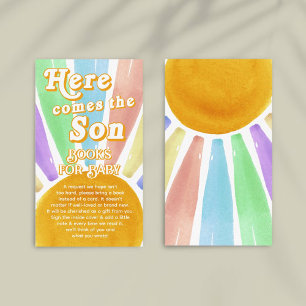 Här kommer sonen Retro Boys Baby Shower Bok Tilläggskort
