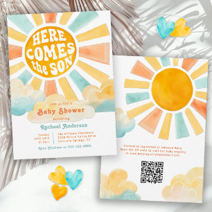Här kommer sonen Retro Sunshine Baby Shower Inbjudningar
